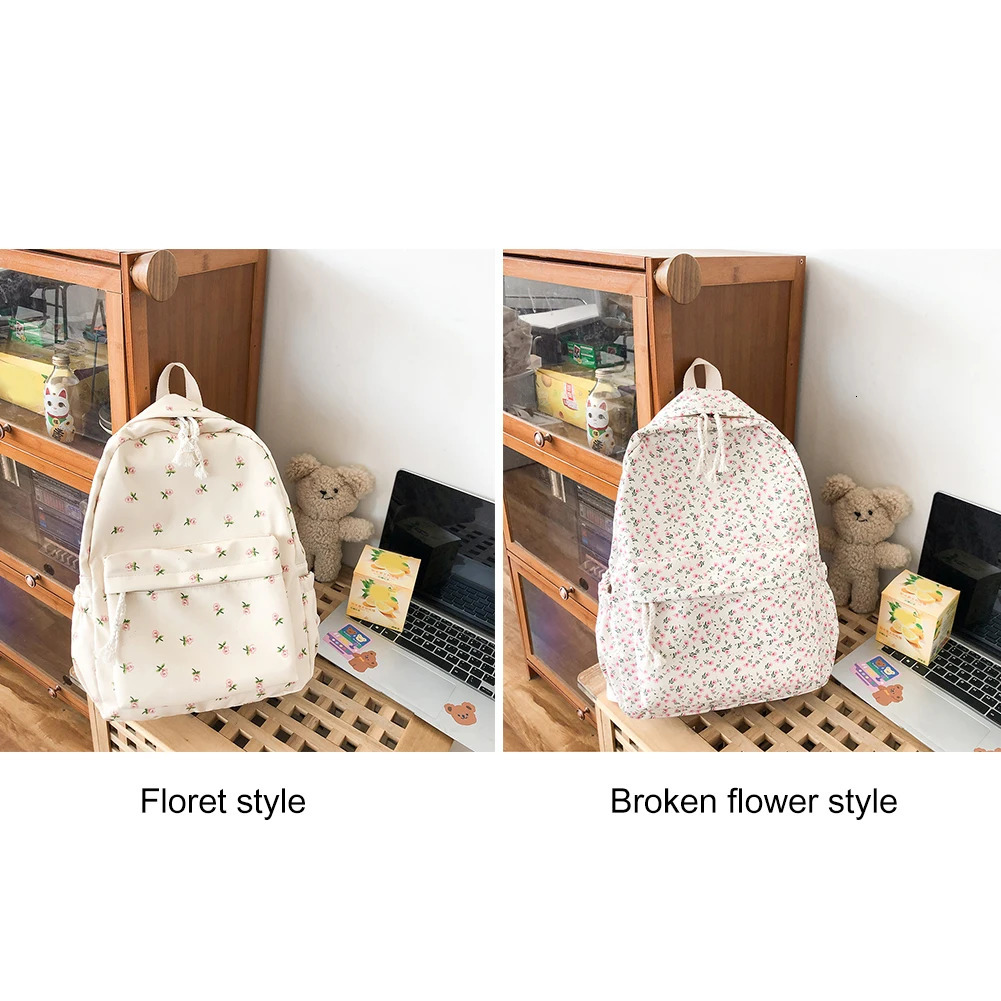 Ship from US Women College Student Backpack Large Capacity Simple Floral Adjustable Strap Travel Laptop Rucksack Teenage Girl Bag 250304FBB