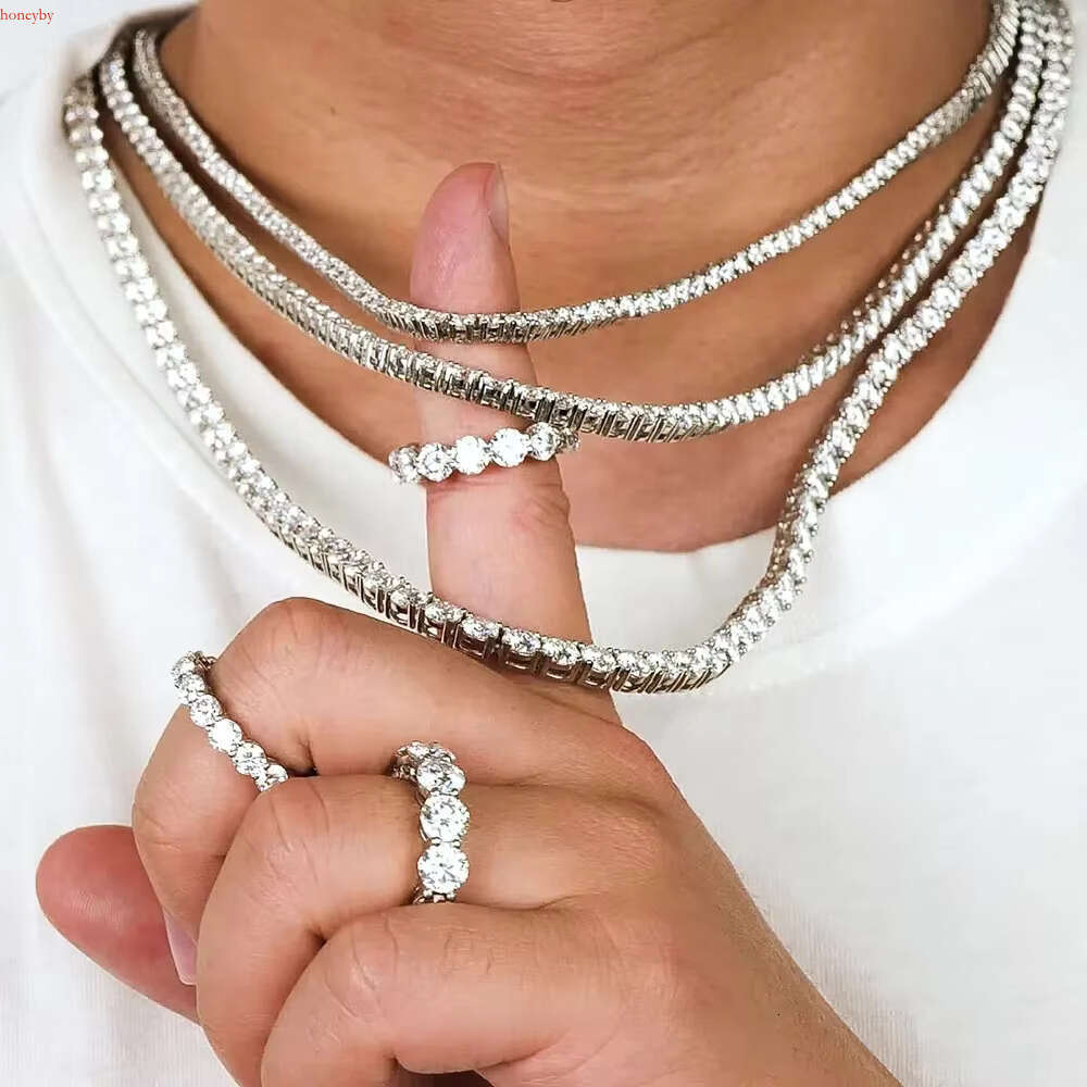 Fine Jewelry Plated k Moissanite Tennis Chain Necklace S Sterg Sier Trendy Dia 3mm 4mm 5mm Rose Gold Black
