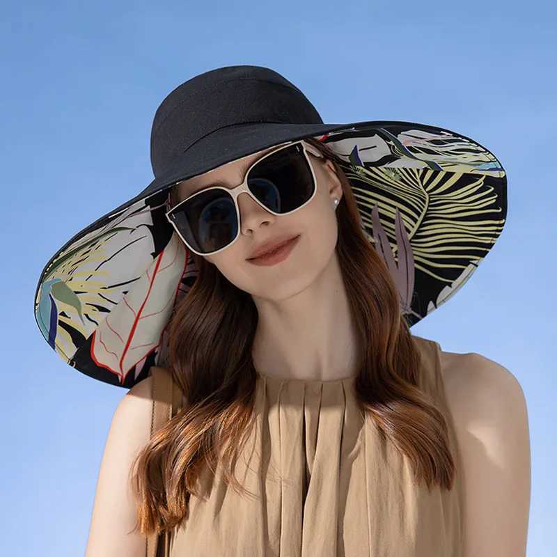 New Summer Double-sided Bucket Women Sun-protection Brim Hats Female Fashion Outdoor Sunscreen Lithe Breathable Sun Dome HatsXJ250304