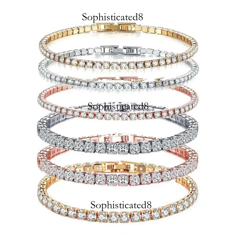 Hot selg sterg sier tennis rose gold shiny and fashionable hip-hop women's zircon bracelet, jewelry gift