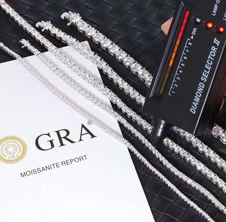 2mm-6.5mm 100% Passed Dia Test S Sier With GRA VVS Moissanite Tennis Chain Ready to Ship for Necklace