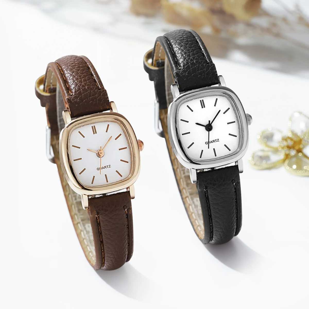 2Pcs es Women Couple Quartz Wrist Women Pu Lether es Ladies Clock Festival Gift female watchXJ250304