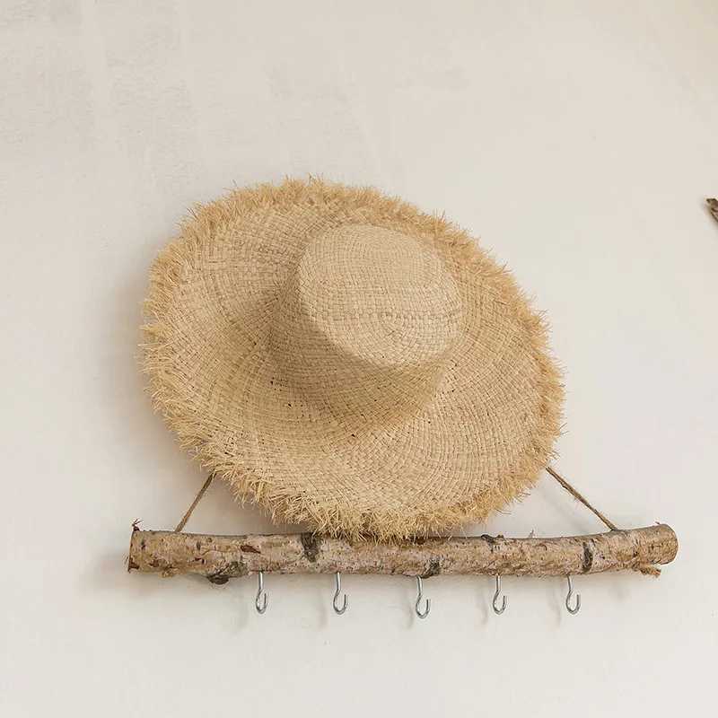 100% handmade natural Raffia hat womens flat top wide Brim Str hat beach hat vacation Panama sun protection sun hatXJ250304