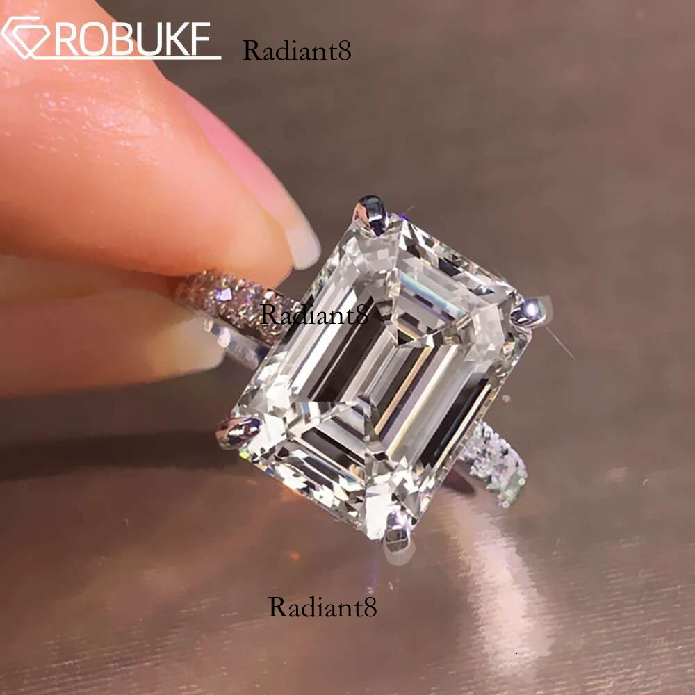4CT D Color Real Full Moissanite Ring for Women Emerald/Radiant Cut Dia Sterg Sier Wedding Band with Certificate