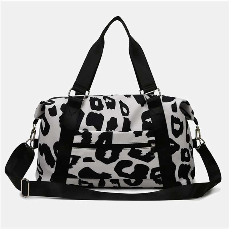 Womens weekend handbag with dry wet separation new fashion travel bag womens leopard print Oxford cloth fitness handbag Y250304