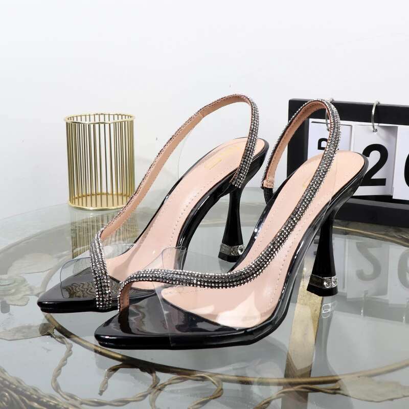 high heels Pointed 2025 summer fishmouth transparent rhie stiletto sandals banquet fashion plus size women's shoes