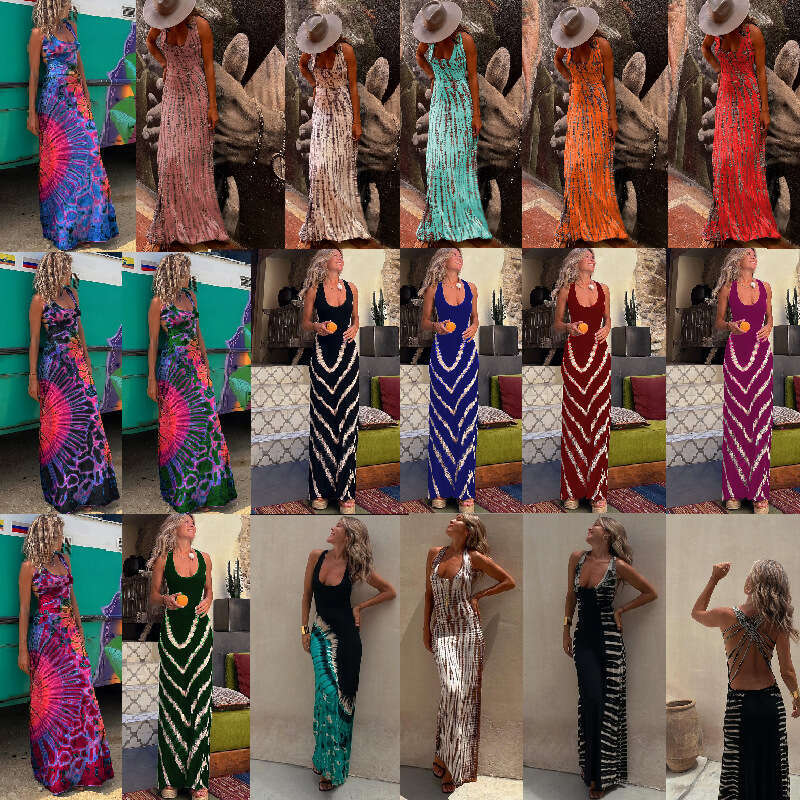 New European and American sexy multi print backless cross dress for women 2025 temperament versatile new trendy clothing ins