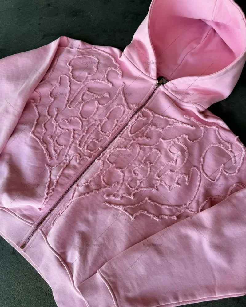 Punk Embroidered Zipper Hoodie American Trend Y2K Mens Harajuku Retro Street Jacket Gothic Casual Oversized Sweatshirt Womens 250228