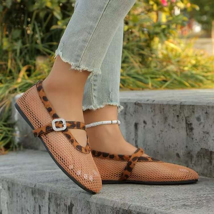 Large size rhinestone buckle hollow ballet flat bottom fashion spring and autumn summer round toe single shoe