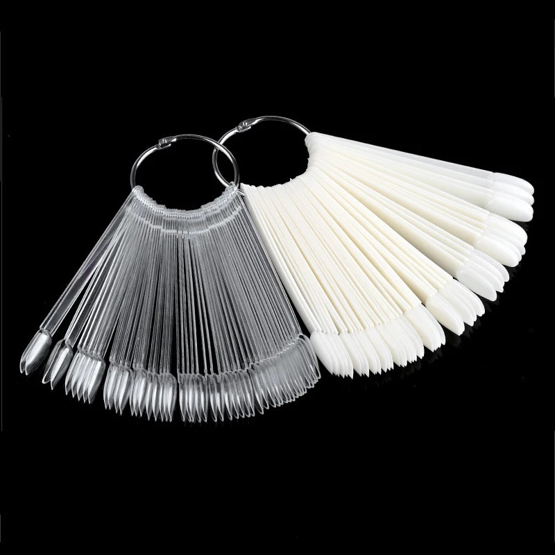 50Pcs Nail Sticks with Ring Fan Shape Art Polish Display Tips False Sample Practice 250217