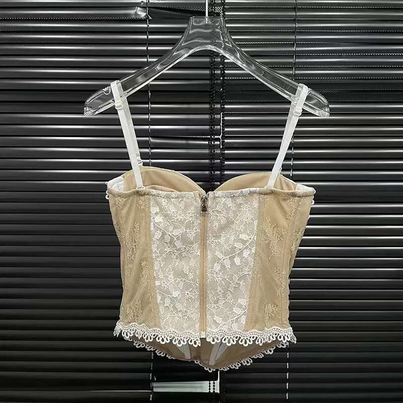 Fashion Lace Hook Wer Bandage Camisole For Women 2025 Spring New Bottoming Zipper Sg Vest Female 11A02356