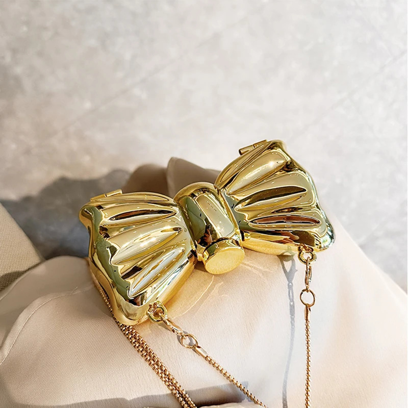 Mini Evening Bag Metal Purse Crossbody Handbag for Girls Kid Women Bowknot Chain Shoulder Party Wedding 250303