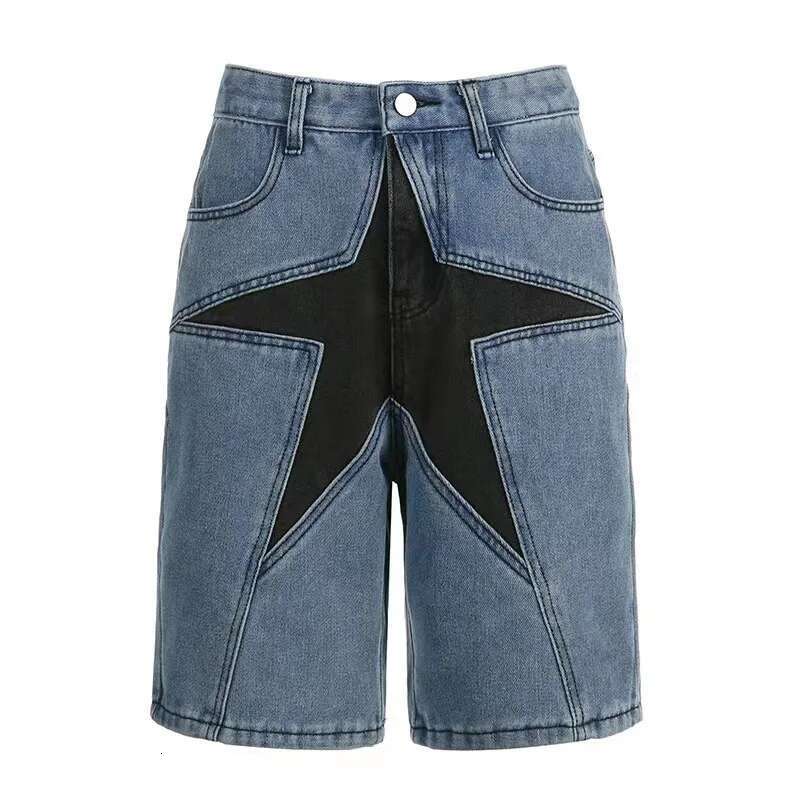 Women's Street Trend Loose Contrasting Color Five-Pointed Star Sticker Denim Pants