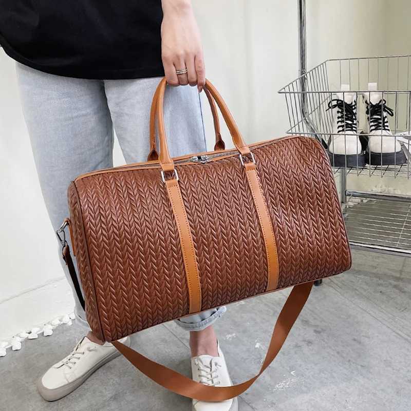 Cross Border Waterproof PU Mens Handheld Large Capacity Short Distance Travel Luggage Storage Bag Casual Folding Travel Bag Y250304