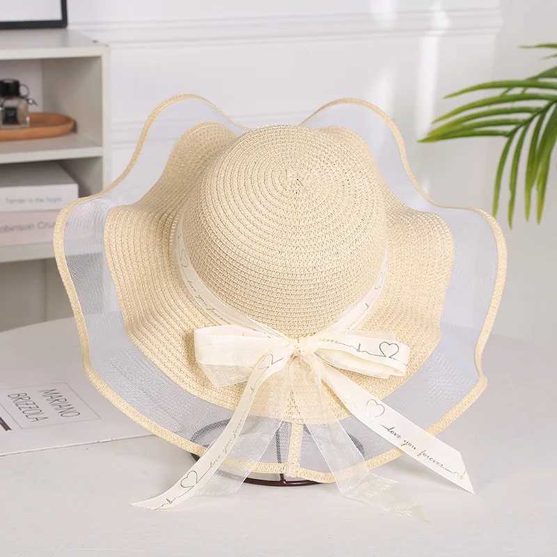 Foldable Big Brim Floppy Girls Str Hat Sun Hat with Bow Elegant Protection Shade Fashion Women Beach Hat 2021 HatsXJ250304