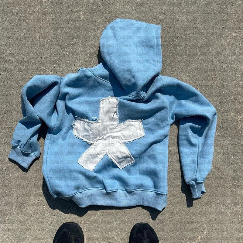 Y2K Hoodie Sweatshirt Hip Hop Retro Patch Embroidery Oversized Hoodie Sweatshirt Men Women Gothic Pullover 2000s Hoodie Clothes 250303