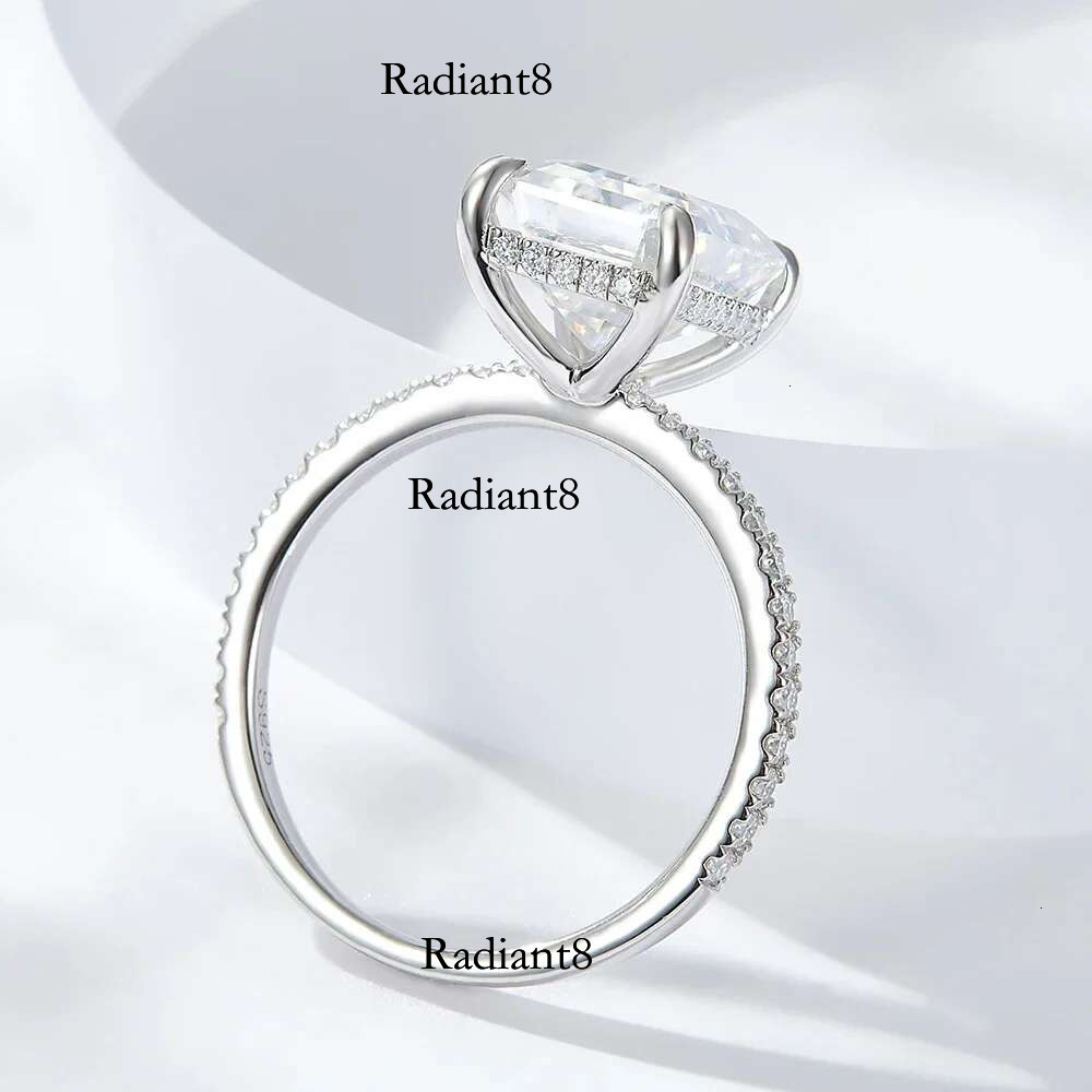 4CT D Color Real Full Moissanite Ring for Women Emerald/Radiant Cut Dia Sterg Sier Wedding Band with Certificate