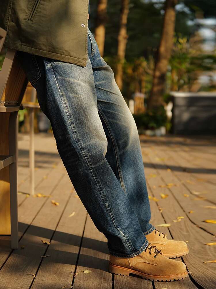 SIMWOOD High Standard 2025 Spring New Loose Tapered 15Oz Seedge Denim Jeans Men Quality Durable Vintage Trousers
