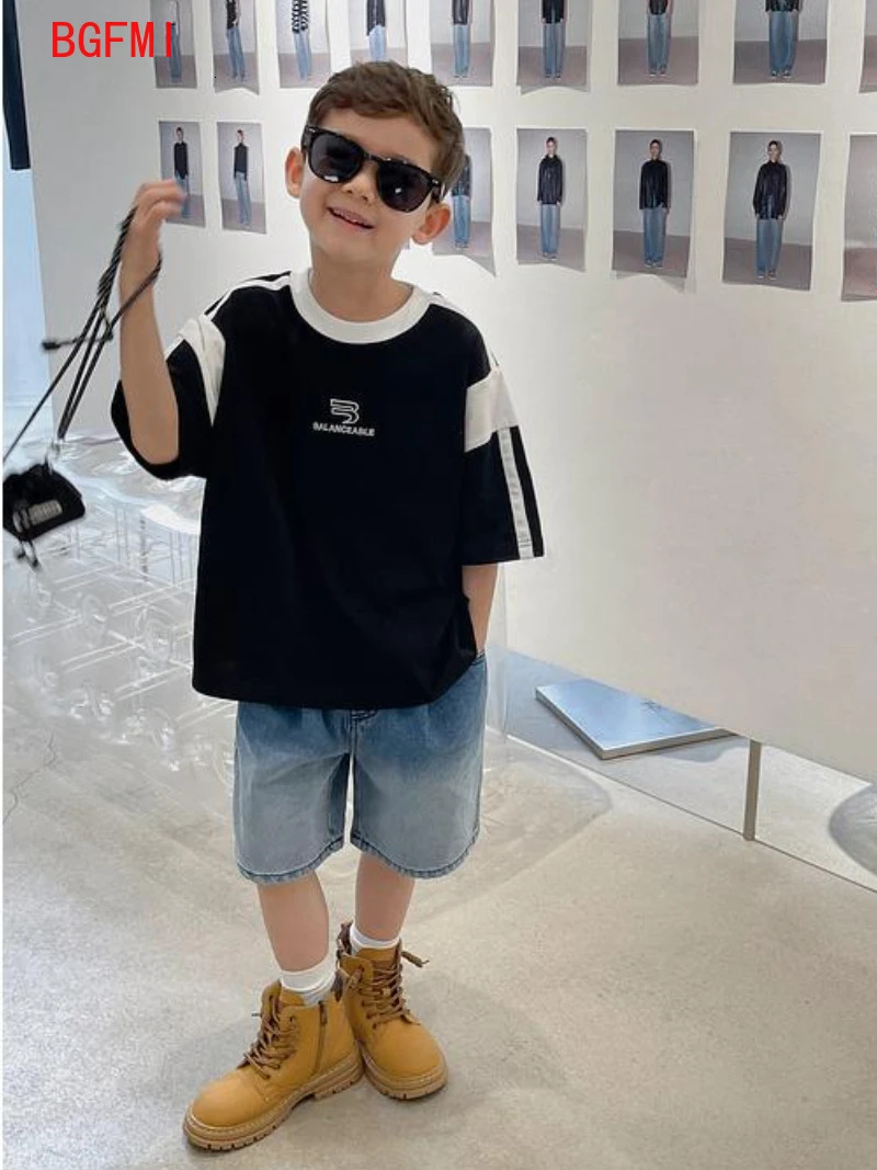 Summer Pants Teenage Boys Shorts Cotton Thin Gradient Color Denim Shorts Children Short Jeans Clothing for Junior Boy 250304