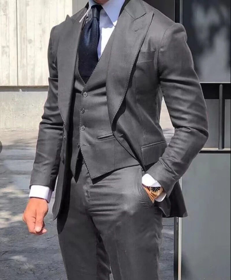 Solid Color Fashion Men Boutique Business Suits Wedding Suit Formal Groom Tuxedos 3 Pcs Set Dress Lapel Blazer Vest Pants 250303