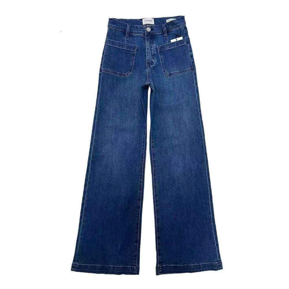 Women Wide Leg Jeans 2025 Pockets Design Casual Female High Waist Denim Long Pants