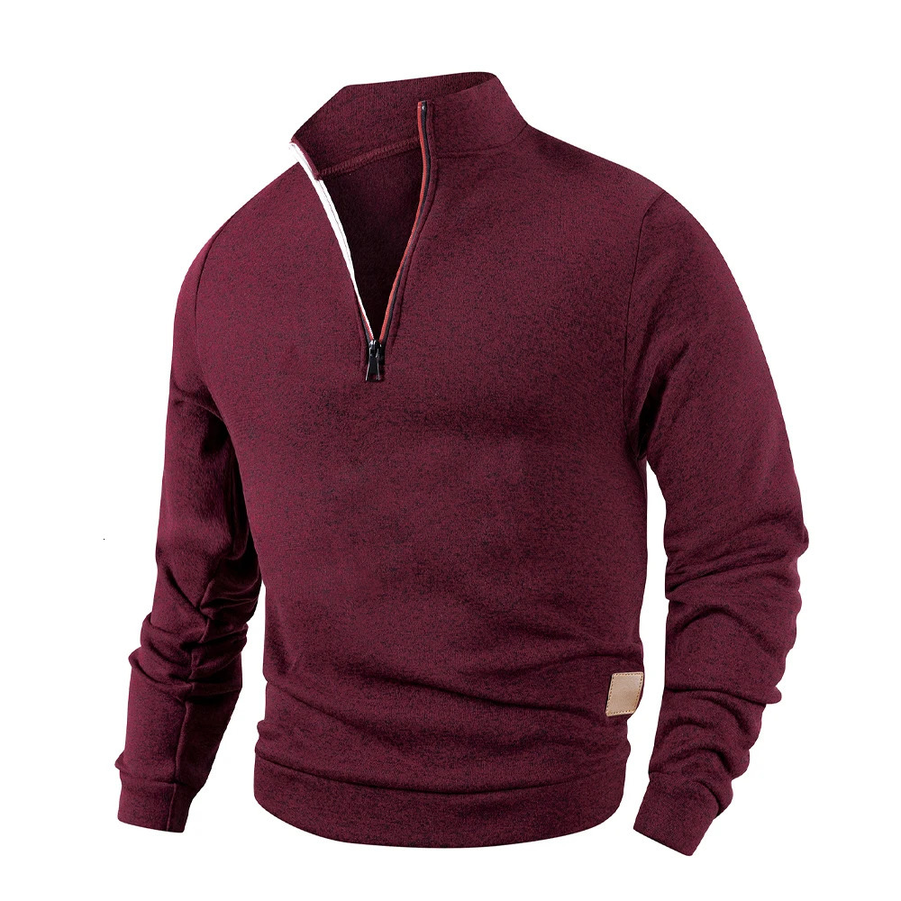 Mens Half Zipper Sweatshirt Fleece Turtleneck Pullover with Leather Label Fashion Sweaters Men Outdoor Stand Collar Long Sleeve 250304