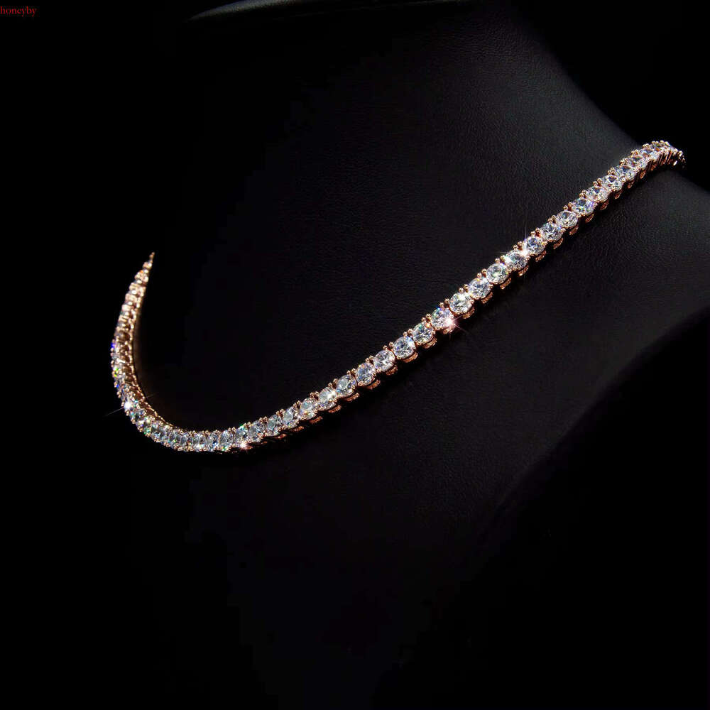 Hip-hop haute coutureMoissanite Sterling Silver Iced-Out Square Tennis Chain Necklace - 2mm, 3mm, 4mm Options Available