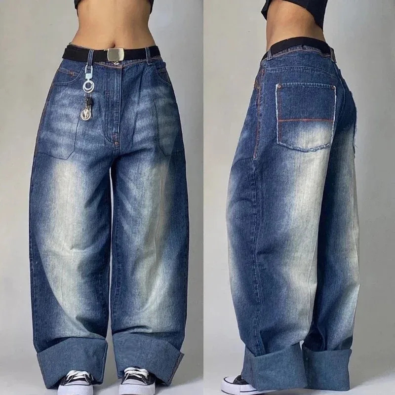 Street Vintage Jeans Y2K Harajuku Wash Blue Multiple pockets Baggy Jeans Denim Pants Mens Womens High Waist Wide Trousers 250228