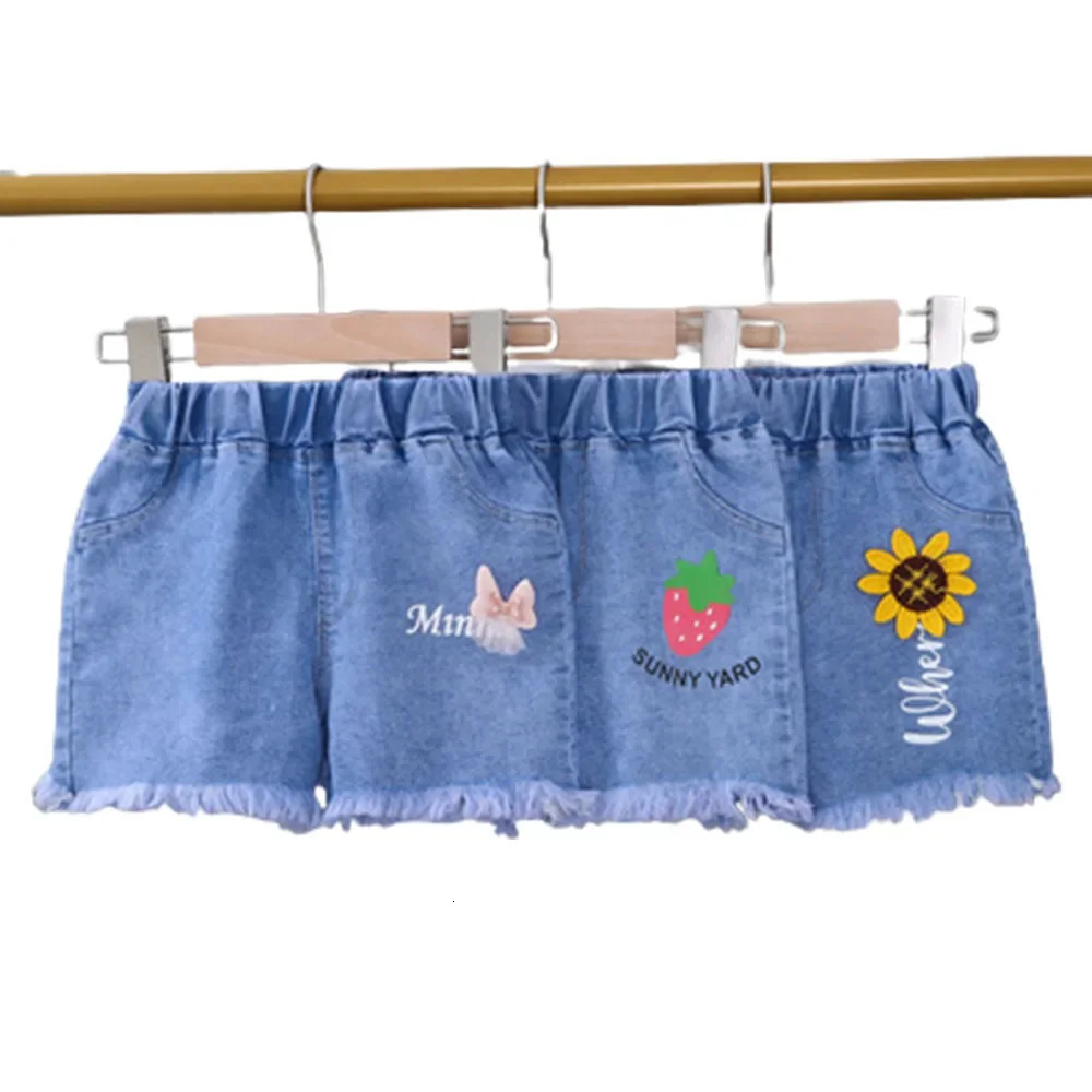 Baby Girls Shorts Jeans Kids Eastic Band Short Pant Summer 1 To 4 Yrs Childrens Cartoon Trousers Korean Style Clothing 250304