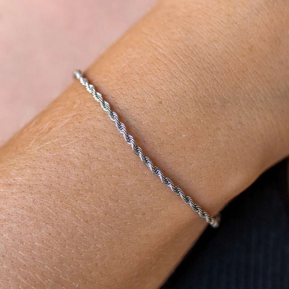eManco 2/3/4/5MM Twisted Rope Chian Bracelet for Woman Man Hip Hop Punk Sier Color Stainless Steel Fashion Jewelry