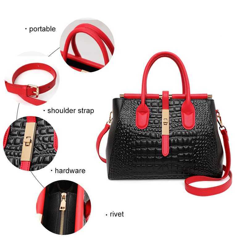 Aidrani new womens leather bag large capacity color blocking design handbag with crocodile pattern printed on the surface Z250303