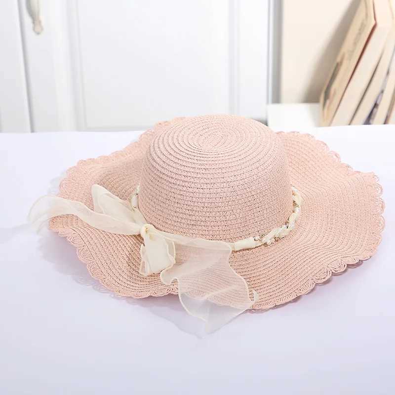 Summer and Spring Womens Hats Sunscreen Beach Fishermans Str Hat Large Brim Bamboo Hat Bowtie Fashion Outdoor H31XJ250304