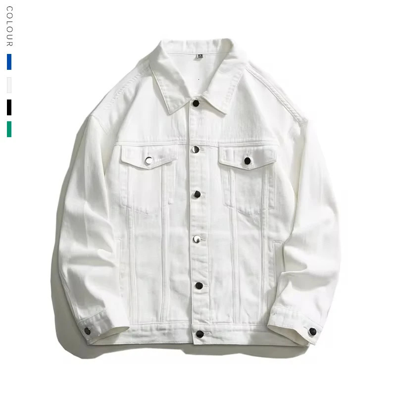 Autumn Mens Oversize White Denim Jacket Fashion Streetwear Cotton Casual Loose High Quality Jean Coats Blue Green Black 250228