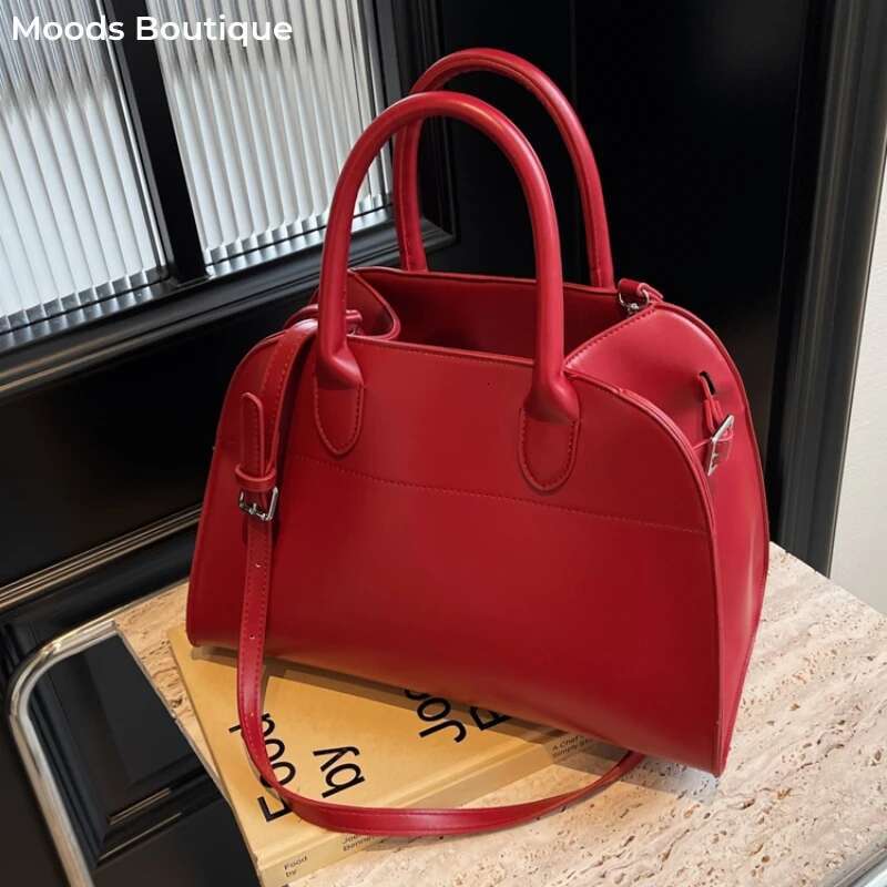 MOODS Branded Red Large Size Women Retro Pure Color Suede Shoulder Shopper Tote Bag 2024 Designer Handbags