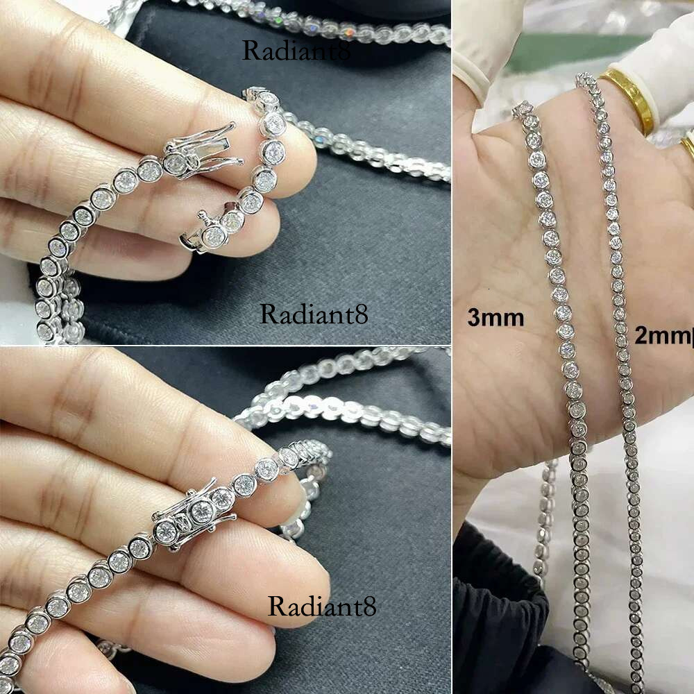 FEOBUR 2/3mm Round Tennis Necklace for Women Sterg Sier GRA Certified Moissanite Bubble Dia Necklaces