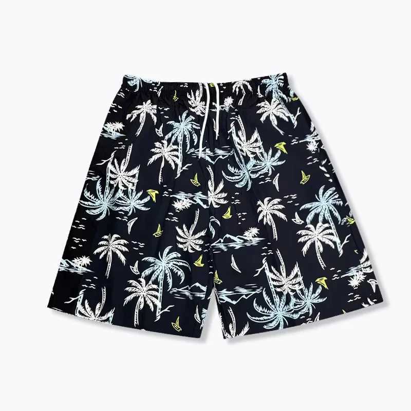 New Mens Summer Beach Casual Shorts Coconut Tree Print Uniform Size Comfortable Silk Quick Drying Bermuda Hurey BoardshortsT250304