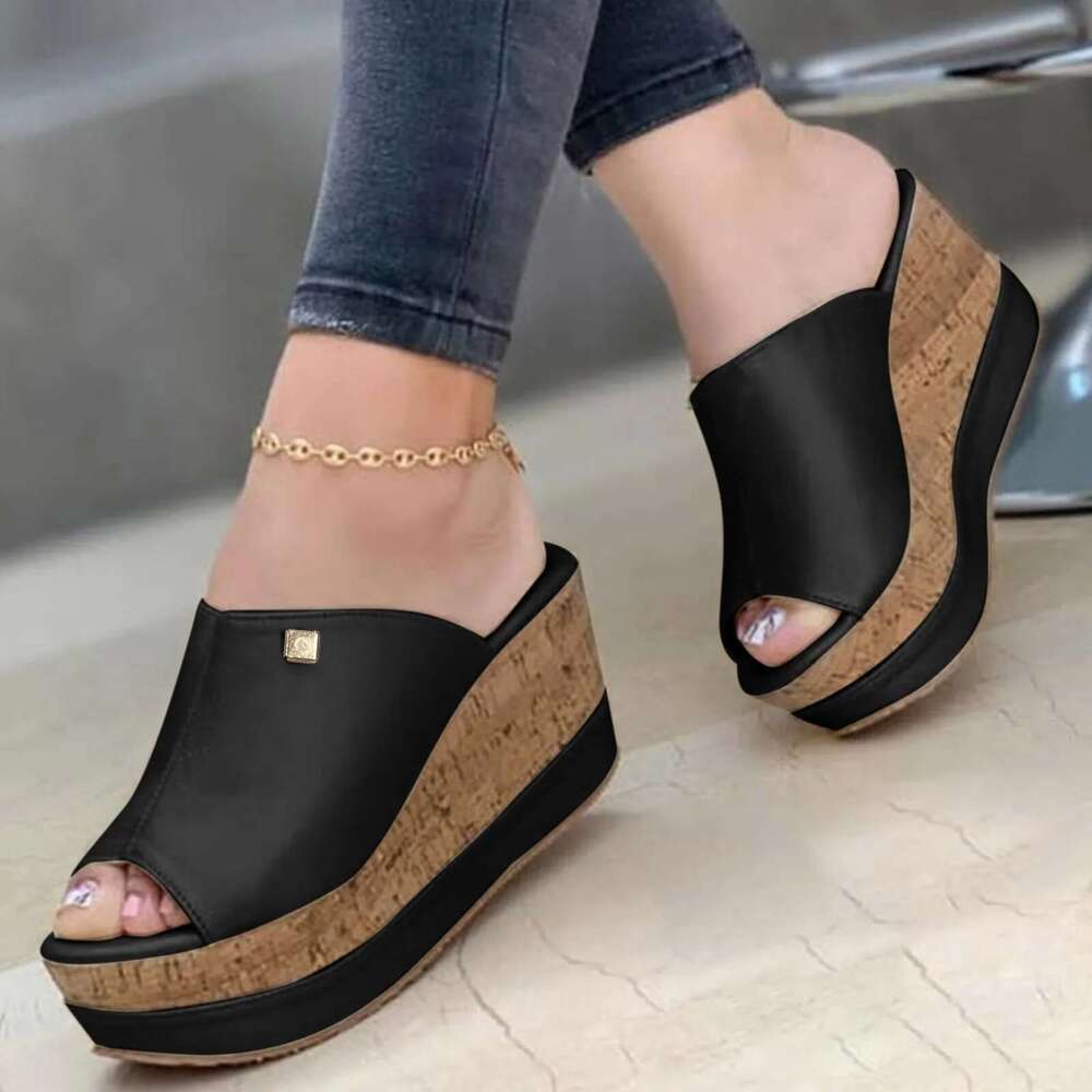 For Summer Roman Sandals Solid Color Wedge Platform Slippers Elegant Fashion Shoes Ladies