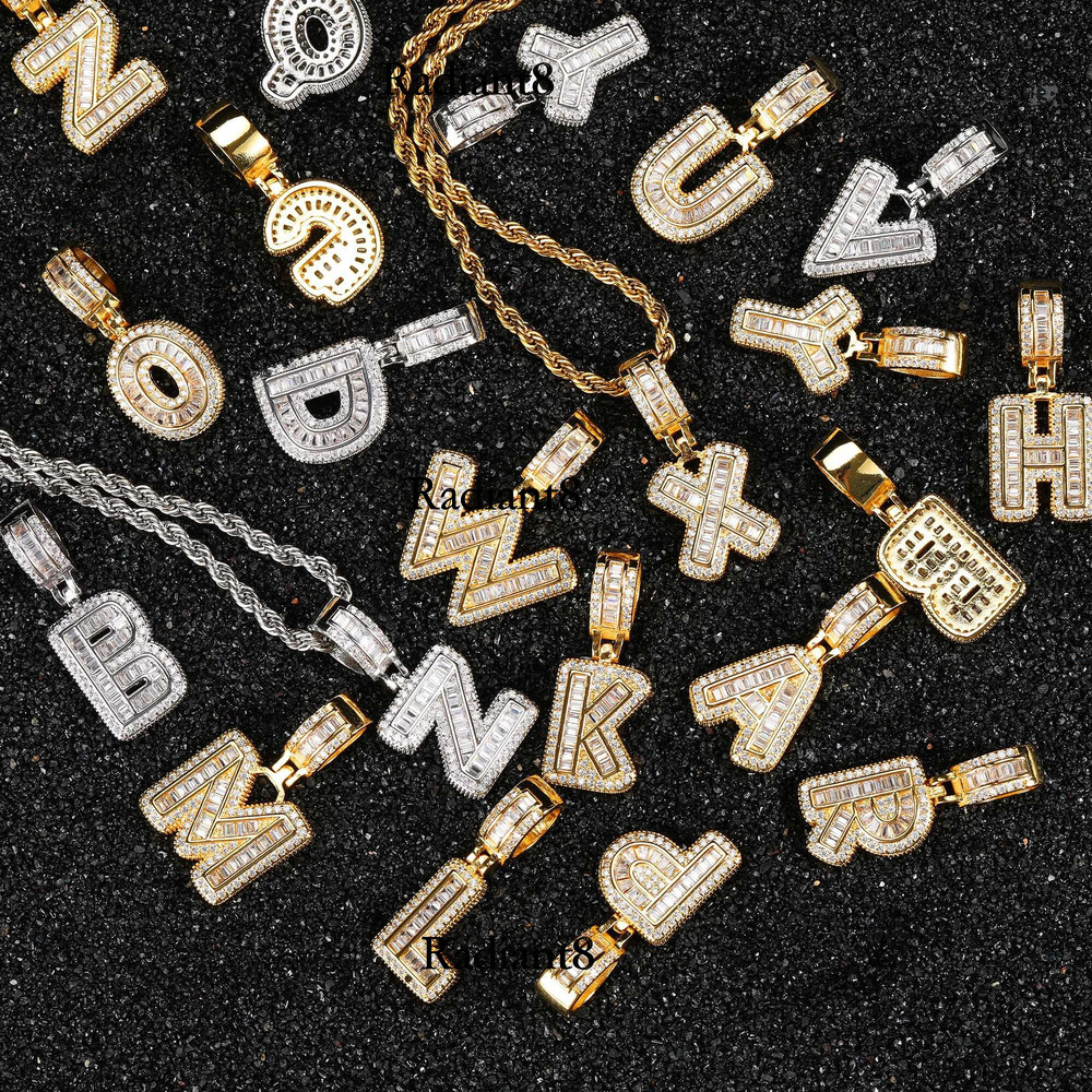 Dropshipping Iced Out Initials Rock Sugar Letter Pendant Men's Hip Hop Gold Plating Name Necklace for Men With Rope Chain