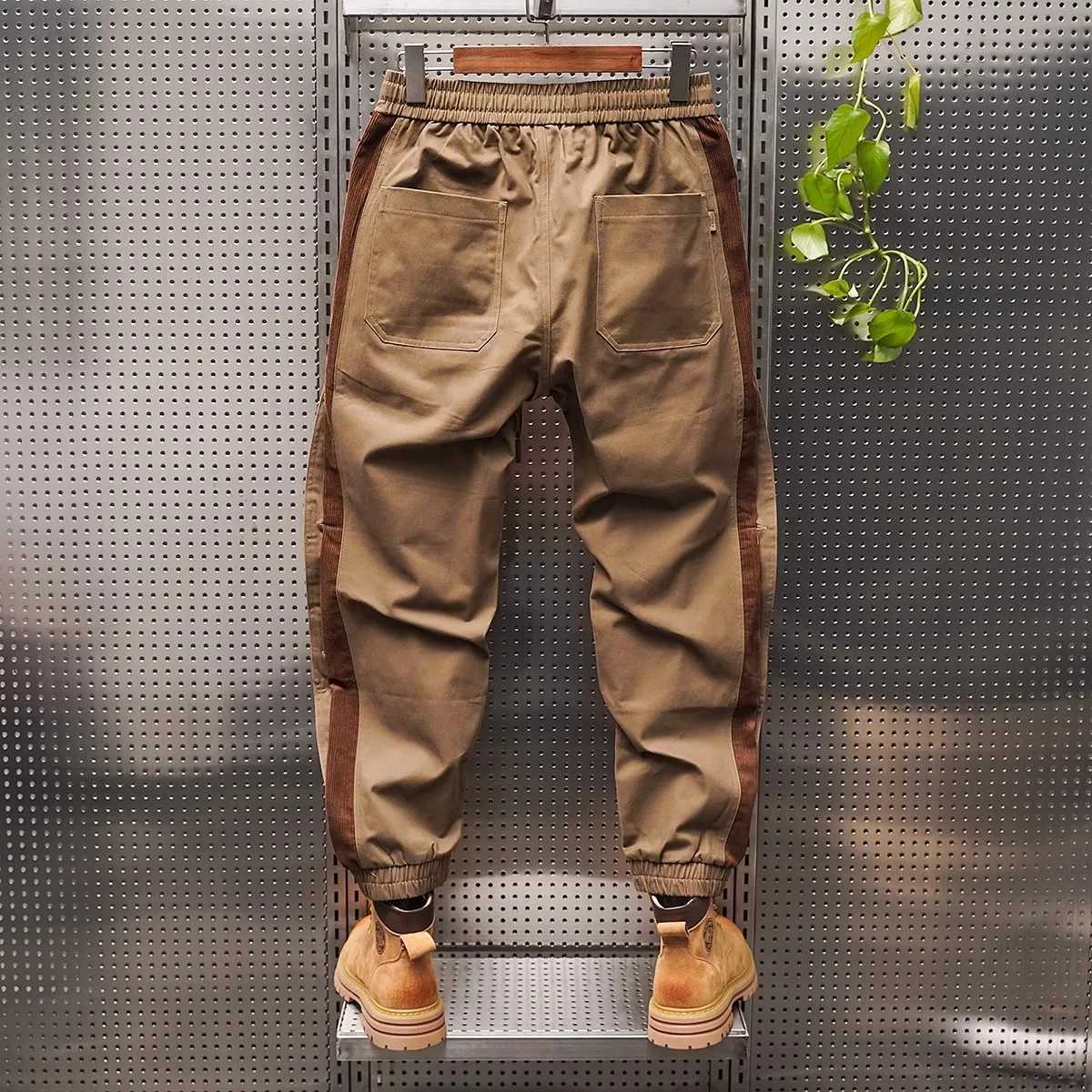 American retro labor protection work pants mens spring and summer thin loose trouser bunches outdoor overallsXJ250303