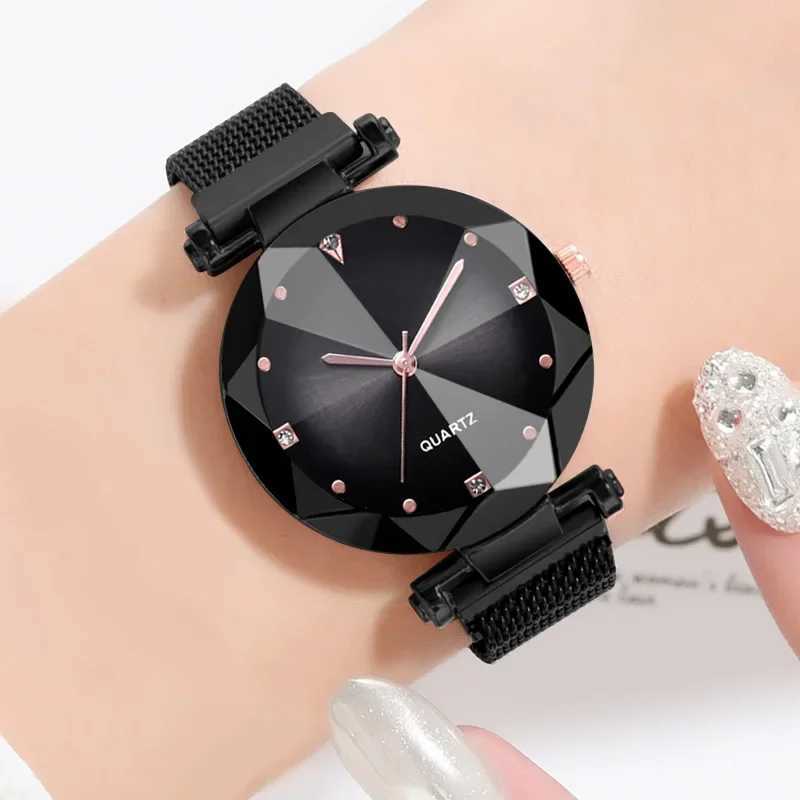New Fashion Womens Mesh Magnet Buckle Starry Sky Leisure Luxury Womens Geometric Surface Quartz es Relogio FemininoXJ250304