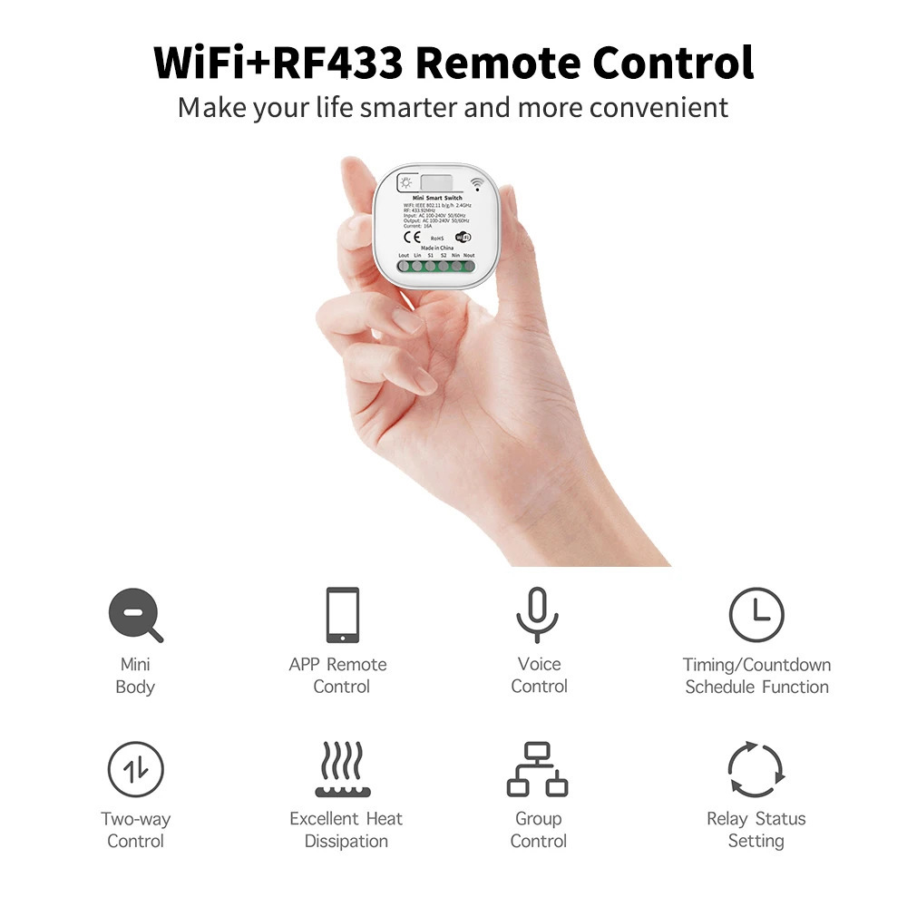 SIXWGH 16A WIFI Switch Smart Home Tuya App Remote Control Smart Timer Switch No Battery Light Switch Work with Google Home Alexa 250303