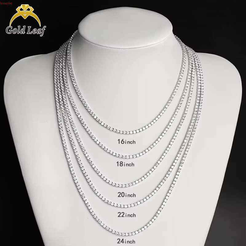 Goldleaf Hot Sale Hip Hop Style D Color VVS Necklace 3-5mm Sterg Sier Moissanite Tennis Chains Men