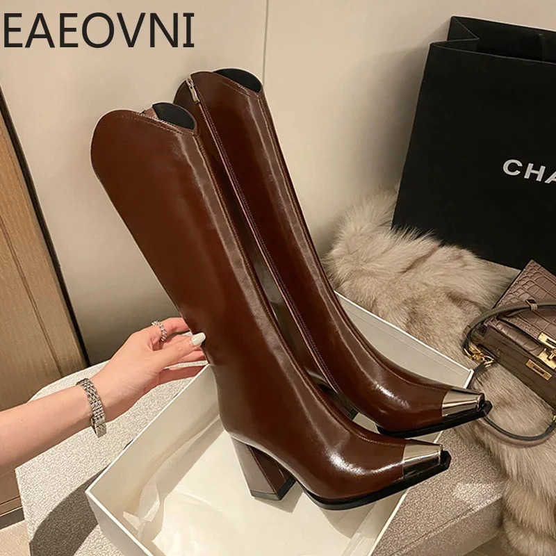 Designer Winter Wan High Boots Fion Pointed Toe Long Boots Shoes Ladies Elegant Square Heel Wens Knight Bootties Z250304