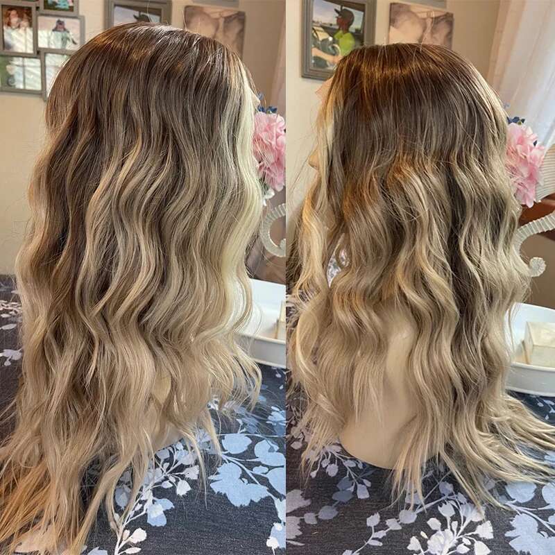 Money Piece Blonde Highlighted Lowlights Front Soft Synthetic Lace Wig Loose Wavy Heat Safe Fibre Cosplay Daily Use