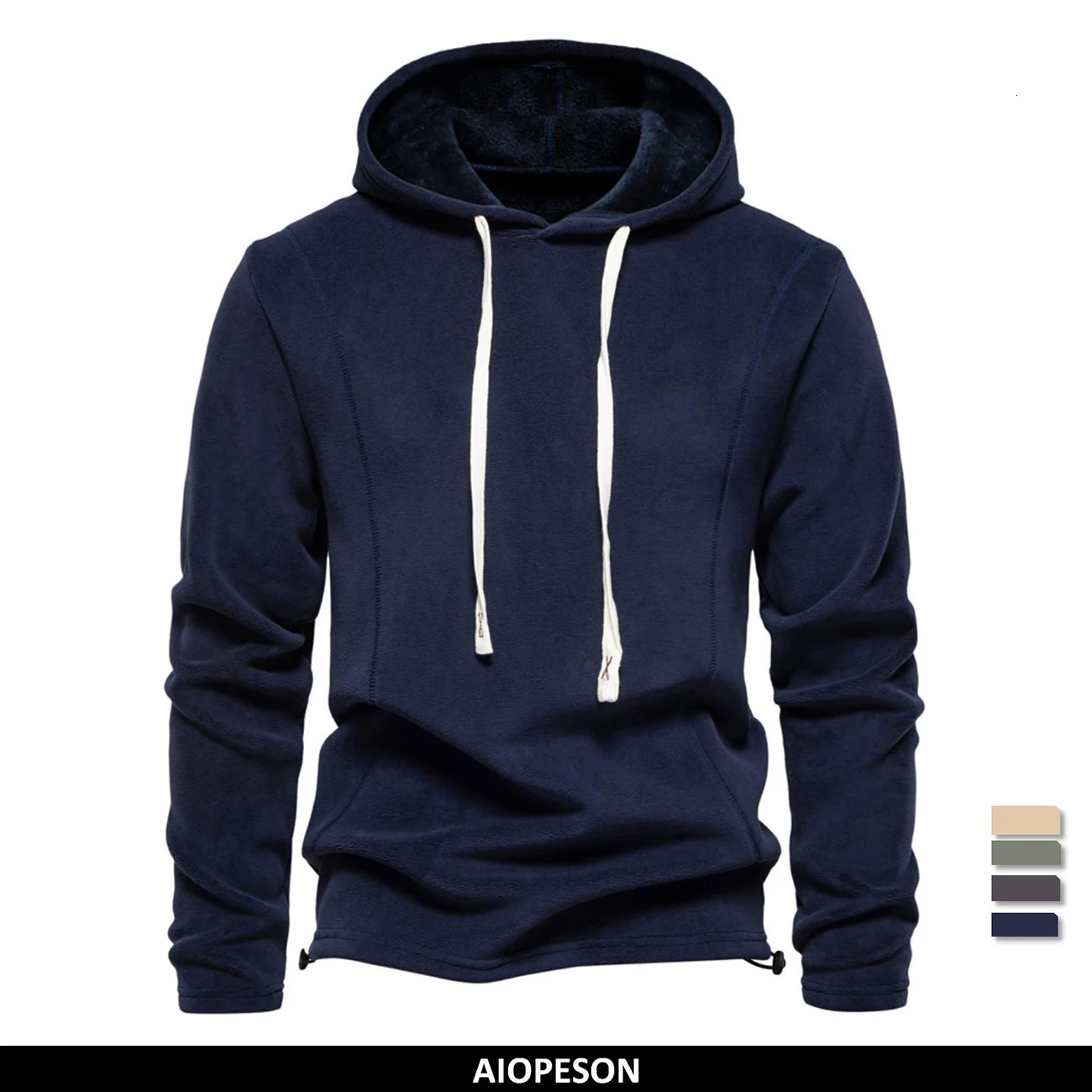 AIOPESON Mens Winter Solid Wool Hoodie High Quality Warm Casual Drawstring Hat Sports Sweater Soft Shell 250304