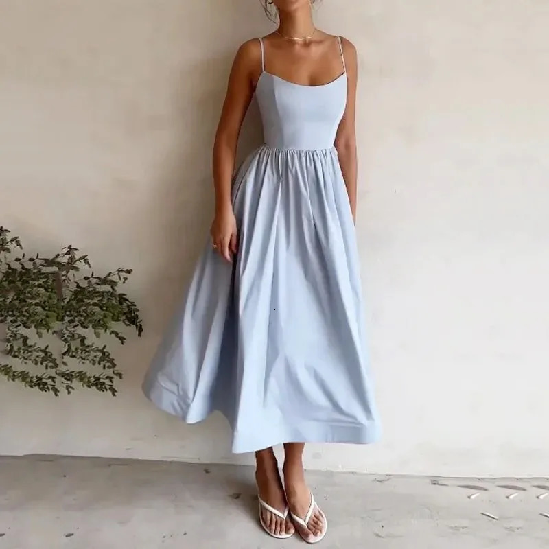 Midi Dress, U-Neck Sleeveless - Lightweight Casual Summer Dress for Women, Available in White & Pink C260312