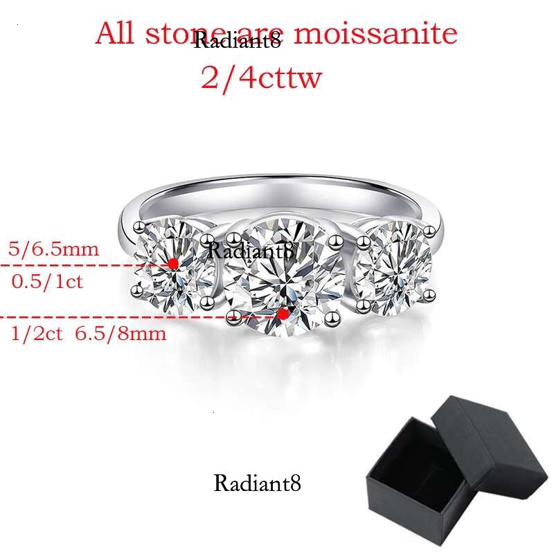 Smyoue White Gold 4/2CT Moissanite Ring for Women Sparkg Lab Grown Dia Wedding Band S Solid Sier Jewelry Wholesale