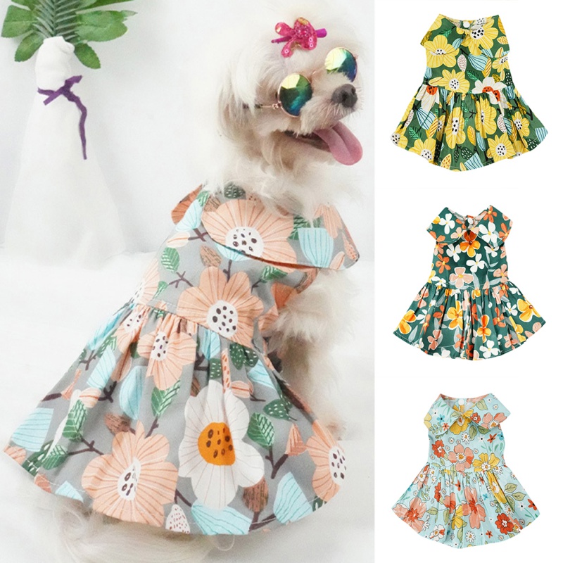 Summer Printed Pet Dog Cotton Dress Princess Skirts Pet Dress For Small Medium Dogs Skirt Dog Wedding Dresses York Clothes