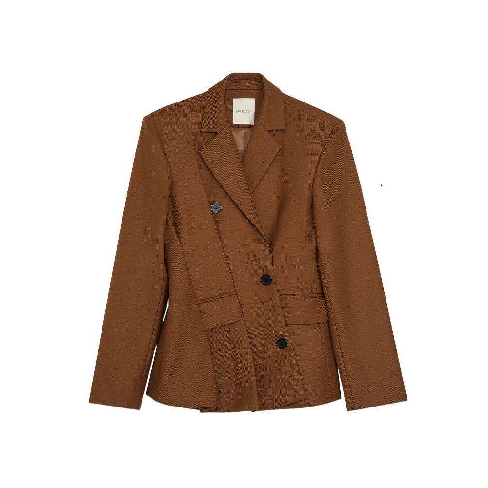 Fashion Women's Blazer Notched Collar Long Sleeve Diagonal Single Breasted Folds Waist Suit Jacket Spring 2025 New 7Ab1120