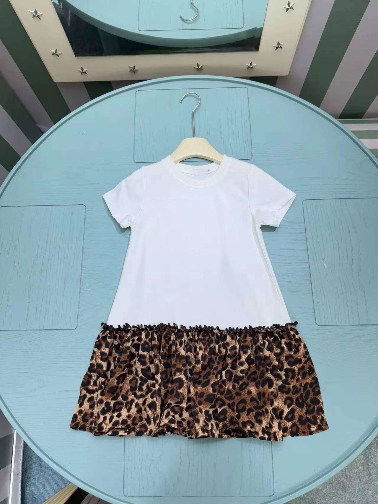 Summer Fashion Leopard Printed Dress For Girls Dresses Cotton Short Sleeve 250303
